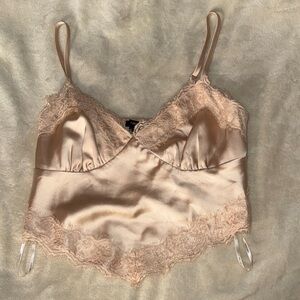 Forever 21 Satin Lace Trim Chemise in Cream